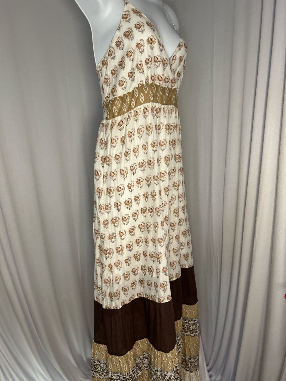 100% Cotton  Sundress Ash & Sara Cream Brown w/Gold Size M NWT